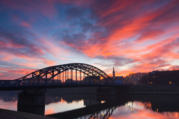 Pilsudzki bridge in the early morning, Krakow, Poland