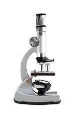 Laboratory metal microscope isolated on white