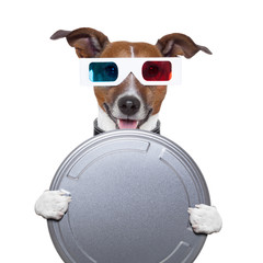 movie film canister 3d glasses dog - obrazy, fototapety, plakaty