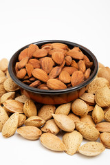 Almonds in a bowl, snacks of nuts