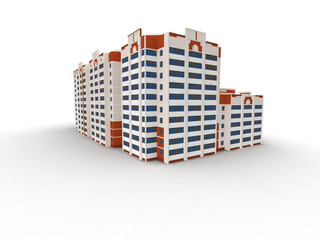 Modern building on white background, 3D render.