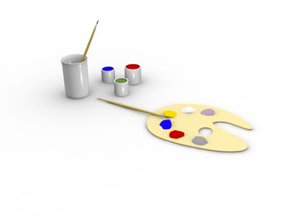 Art tools: paint, palette, tassels