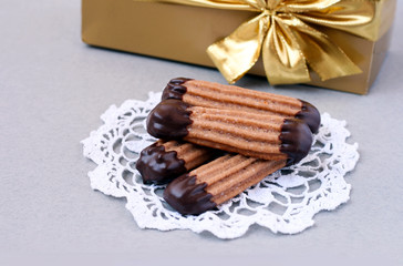 Chocolate fingers cookies coated with chocolate