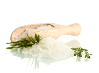 Photo sur Plexiglas Herbes 2 sel avec du romarin frais et du thym isolé sur blanc