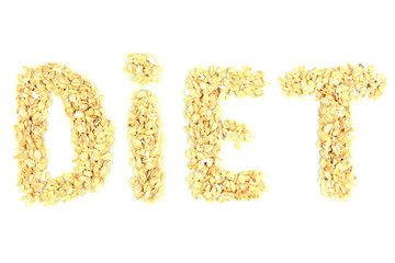 the word diet made from oat flakes isolated on white