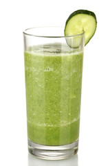 Green vegetable juice isolated on white