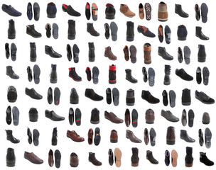88 pairs of male footwear over white background