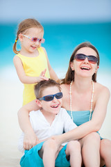 Mother and kids at beach