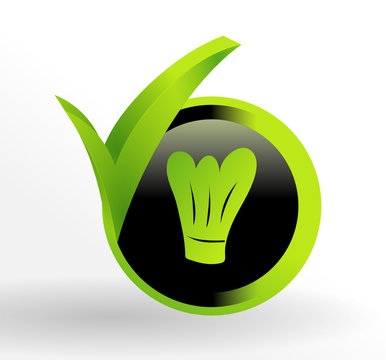 ic&ocirc;ne toque chef cuisinier sur bouton vert et noir