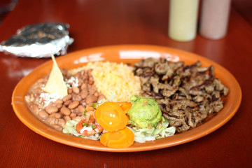 Delicious steak fajitas at a Mexican restaurant.