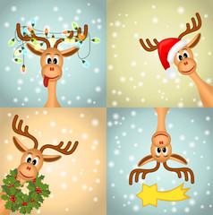 Four funny christmas reindeer