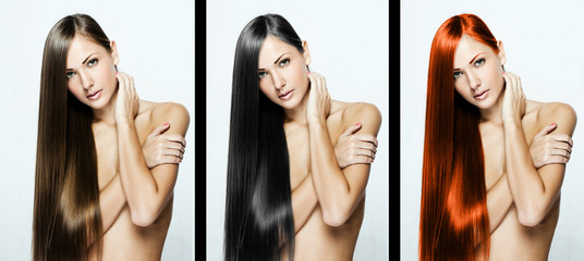 collage of a beautiful young woman , with long straight hair