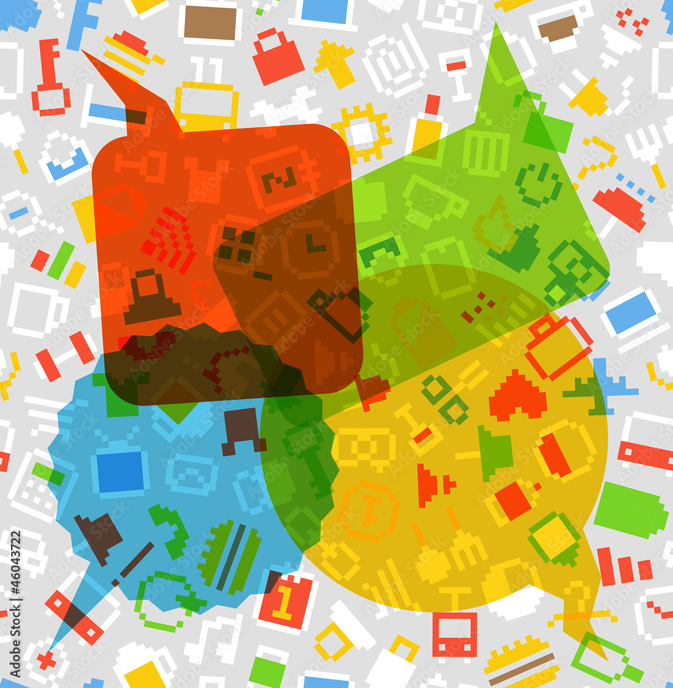 Poster color speech clouds and pixel style icons