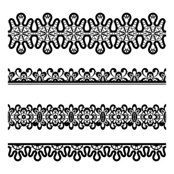 Set of seamless lace borders isolated on white