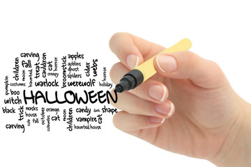 halloween word cloud on blackboard