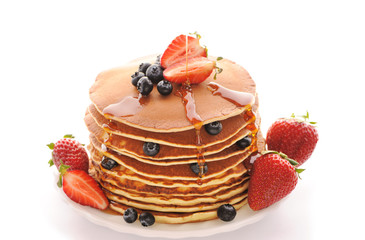 Pancakes with strawberry and blueberries