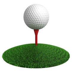 golf ball and red tee on green grass disc