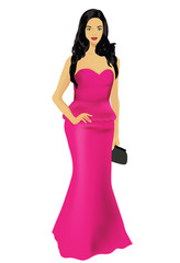 elegant woman in a bright dress and her hair