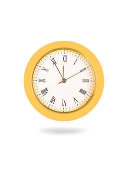 Round mechanical clock on a white background