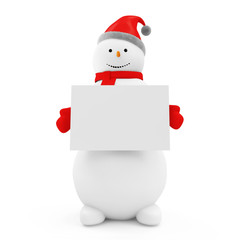 Snowman with Blank Board isolated on white background