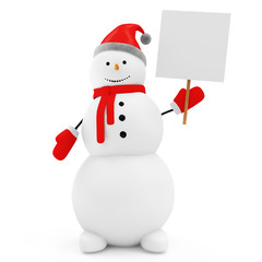 Snowman with Blank Board isolated on white background