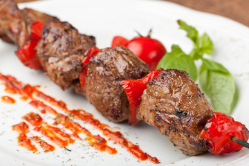 Grilled meat on a white plate