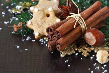 Christmas composition with spices.