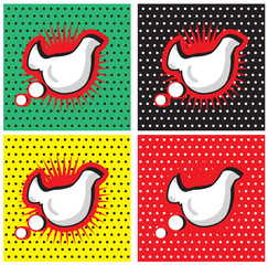 Bird Chicken Speech Bubble in Pop-Art Style backgrounds set