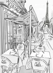 Papier Peint photo Autocollant Illustration Paris Rue de Paris - illustration de croquis