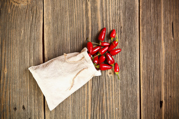Red chilli peppers in bag