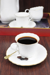 Coffee in white porcelain cup