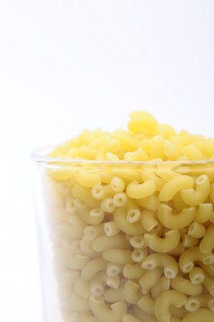 Close up of pasta in a glass bowl