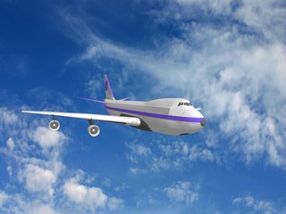 Flying jet airplane, 3D render.