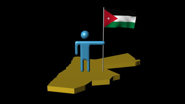 Abstract man with fluttering flag on Jordan map animation