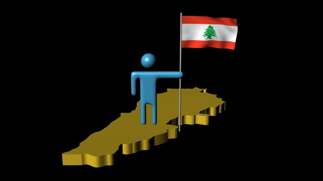 Abstract man with fluttering flag on Lebanon map animation