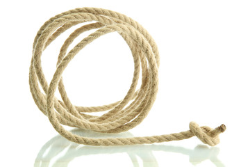 roll of rope with knot, isolated on white