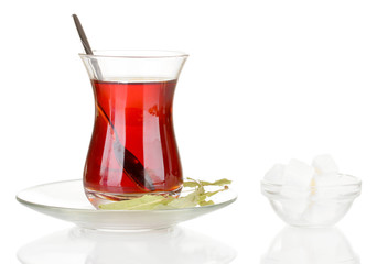 glass of Turkish tea isolated on white