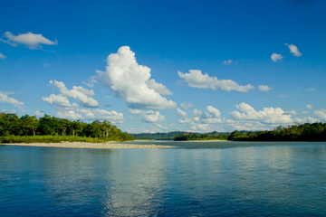 Fototapeta na wymiar Reflections of Amazon river, Ecuador