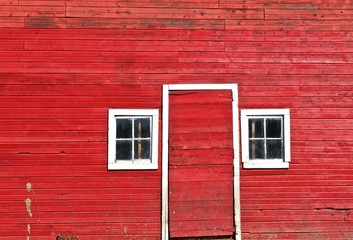 Doorway and Windows of a Classic Red Barn