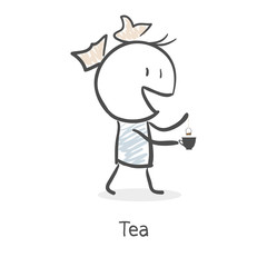 Cartoon girl drinking tea