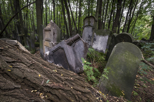 Historic Jewish cemetery at Okopowa Street in Warsaw, Poland