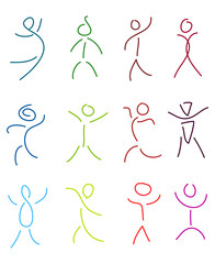 set of stylized people in sketch brush drawing style