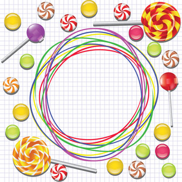 background with candies and doodle frame