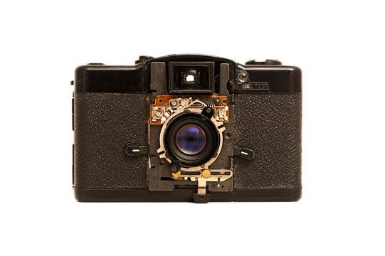 Old-fashioned broken film mini camera