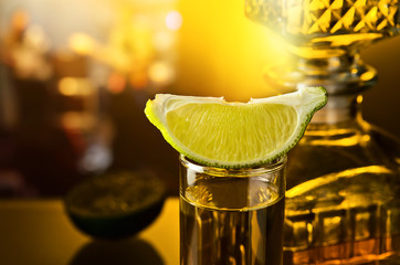 gold tequila and lime
