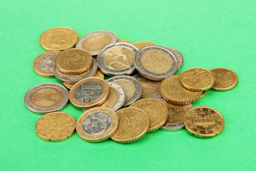 euro coins isolated on color background
