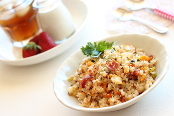 Healthy fried rice with vegetables and bacon