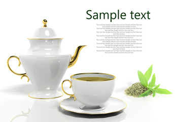 Teapot and teacup with lemon verbena