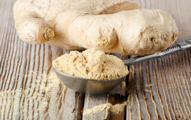 Ginger on a wooden table