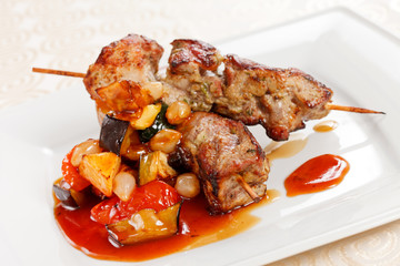 meat kebab with vegetables